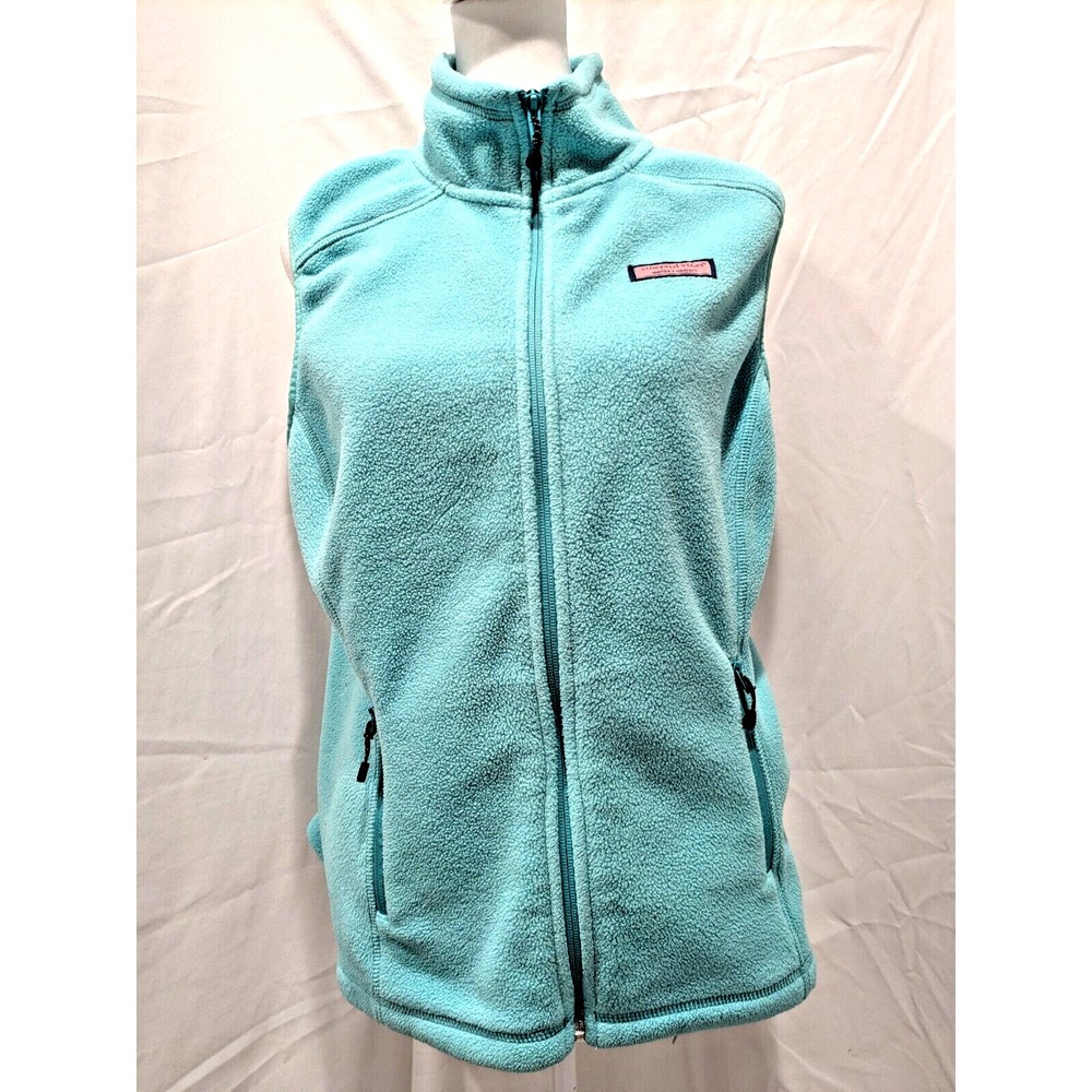 Vineyard Vines Vest Women M Full Zip Teal Fleece Pocket Outdoor Marthas Vineyard
